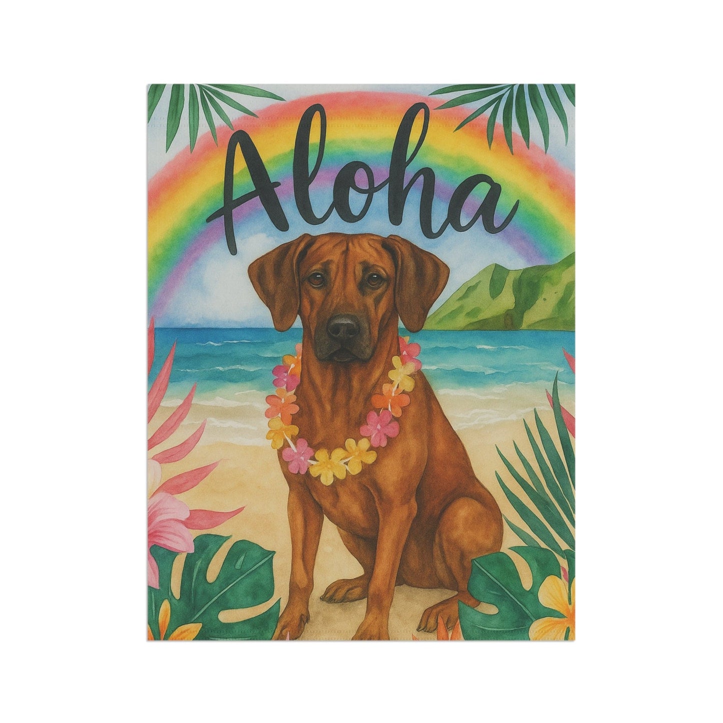 Printify Garden Flag Rhodesian Ridgeback Dog Aloha Luau Garden Flag