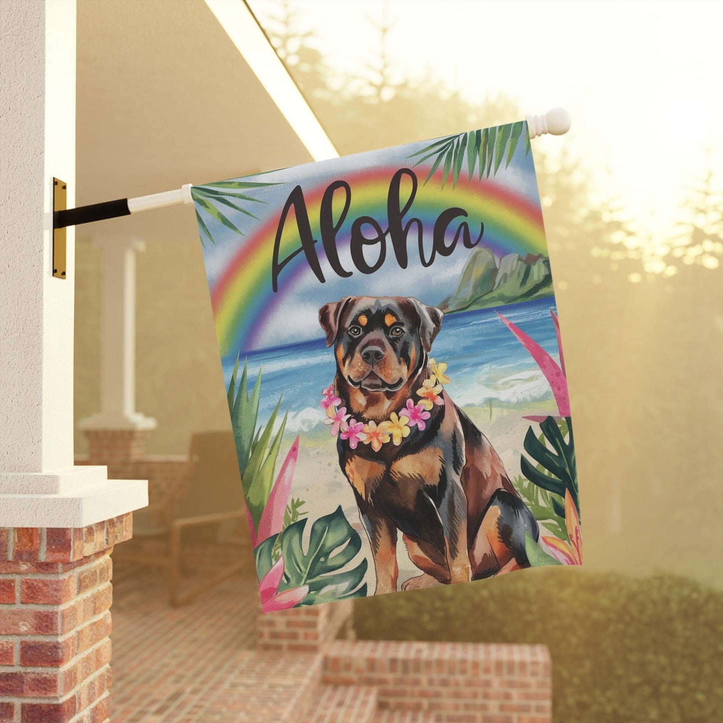 Rottweiler Aloha Luau Garden Flag
