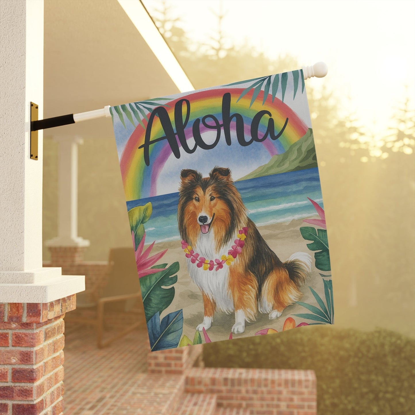 Printify Garden Flag Rough Collie Dog Aloha Luau Garden Flag