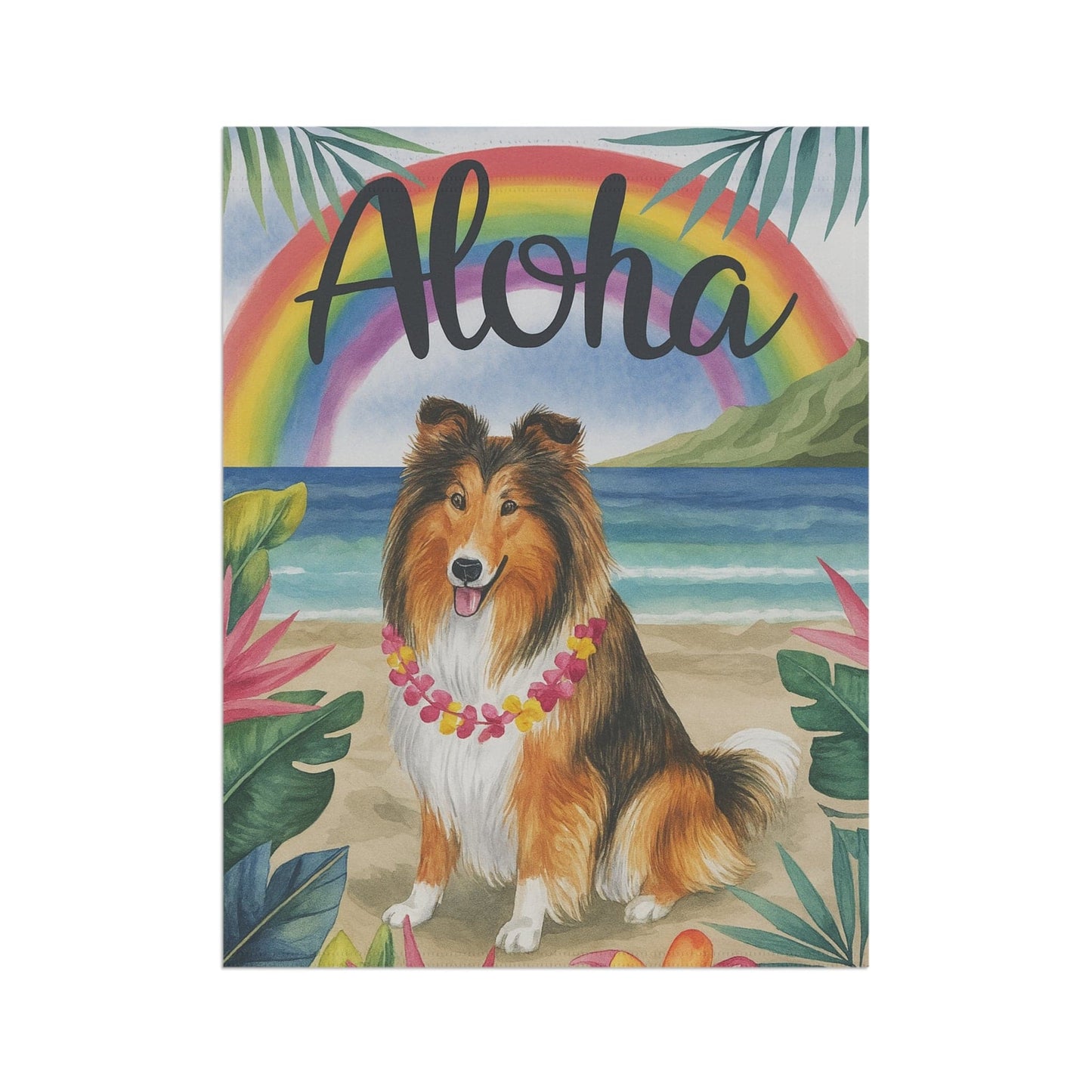 Printify Garden Flag Rough Collie Dog Aloha Luau Garden Flag