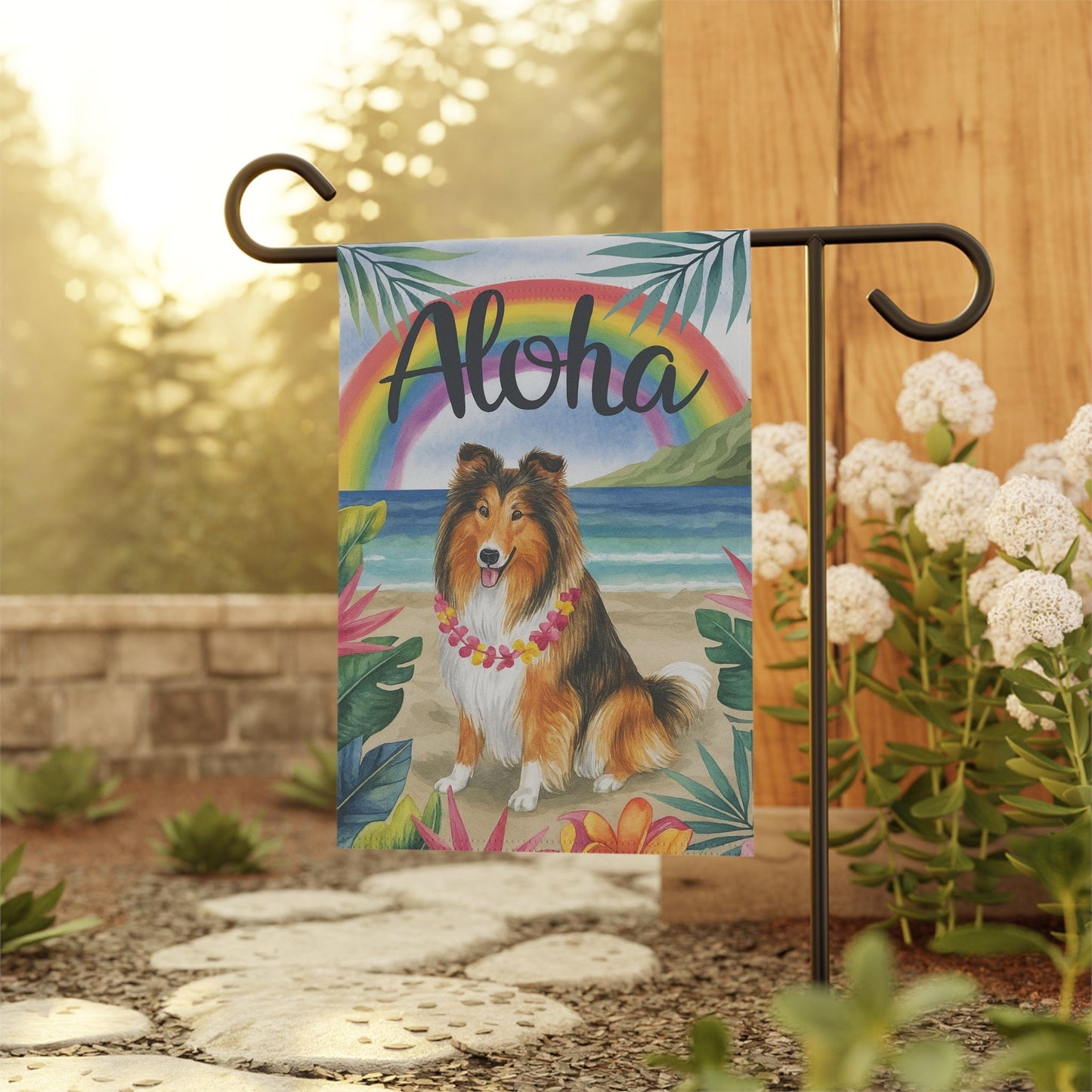Printify Garden Flag Rough Collie Dog Aloha Luau Garden Flag