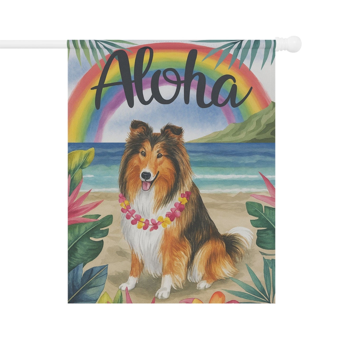 Printify Garden Flag Rough Collie Dog Aloha Luau Garden Flag