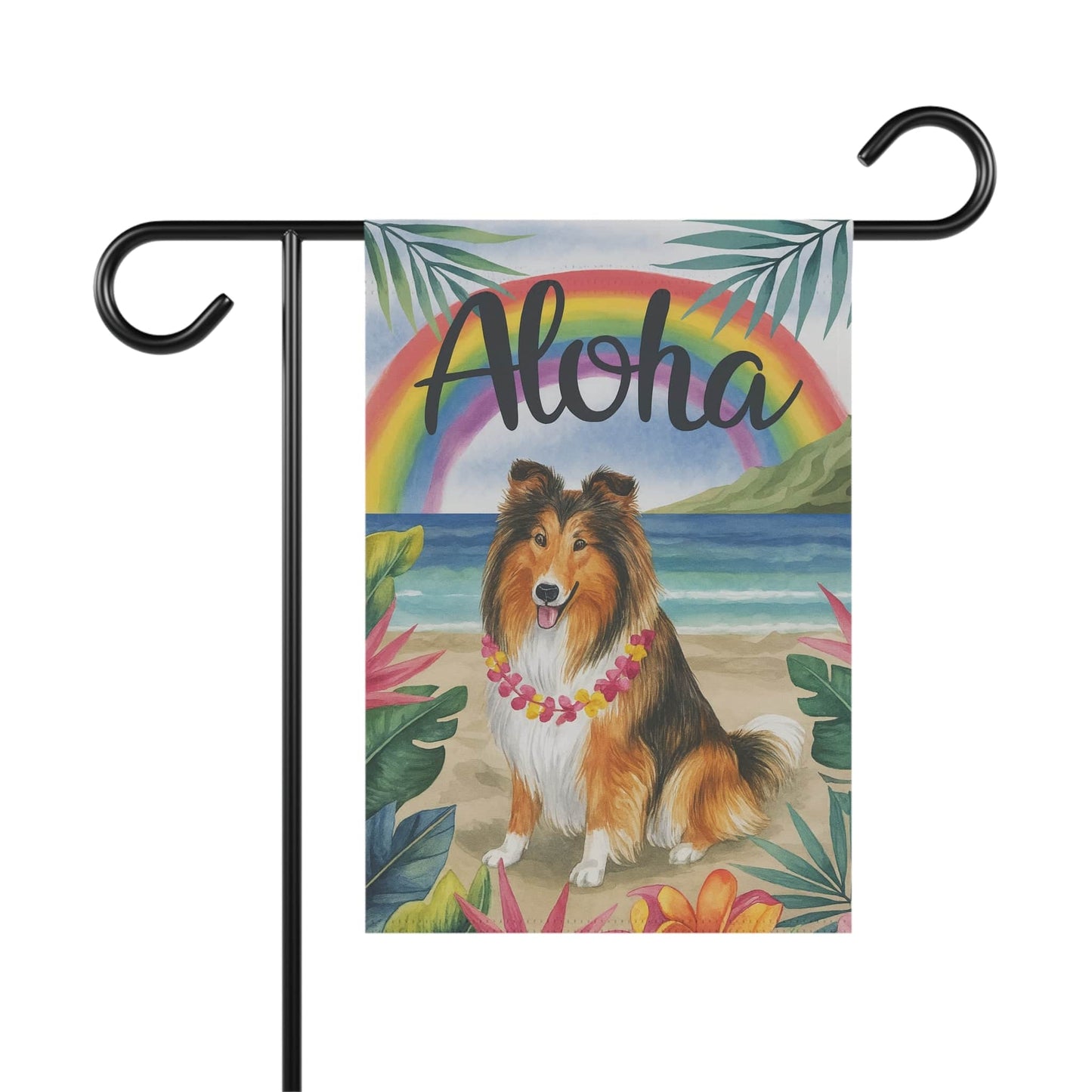 Printify Garden Flag Rough Collie Dog Aloha Luau Garden Flag