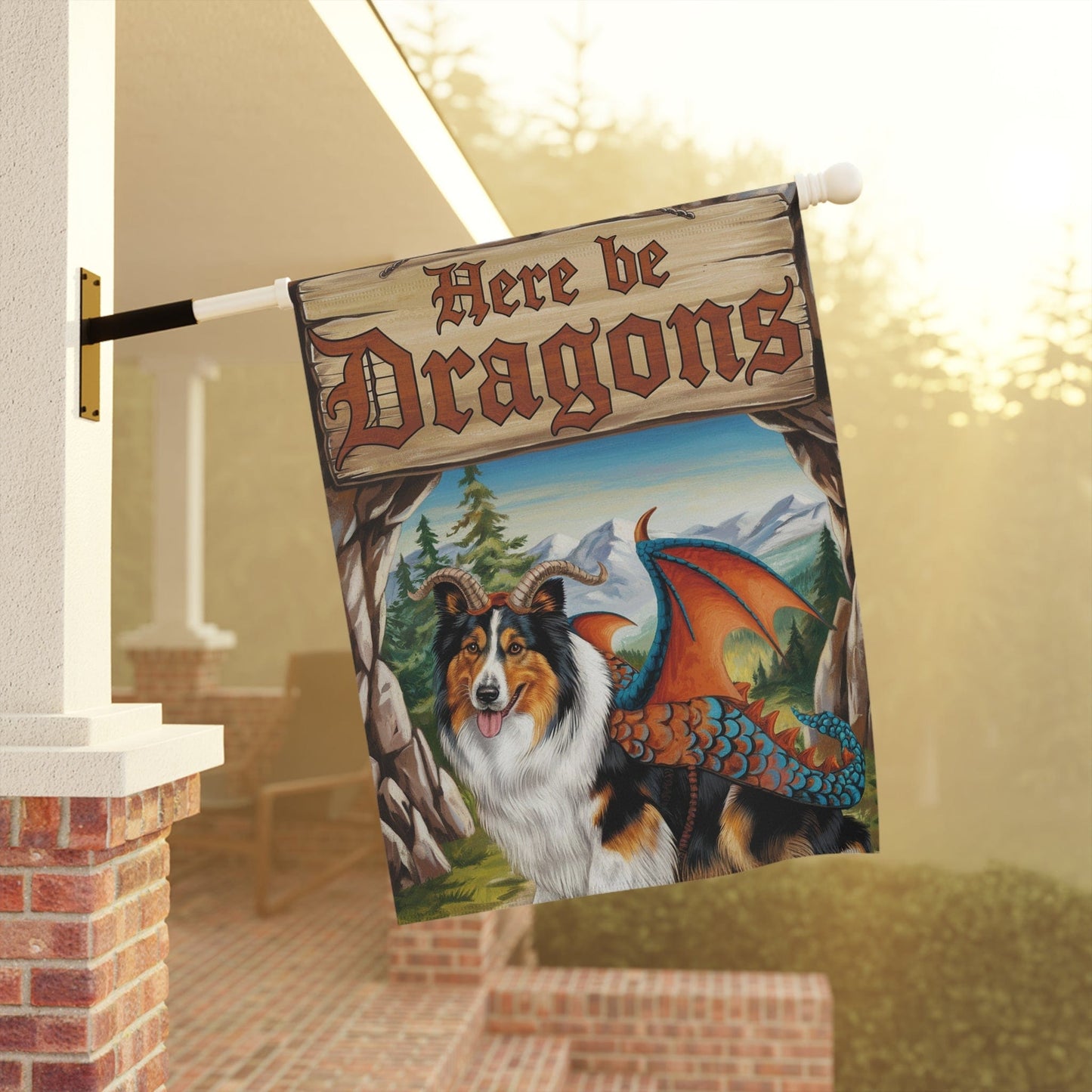 Rough Collie Dog Dragon Garden Flag, Fantasy Pet Yard Fall Decor, Housewarming