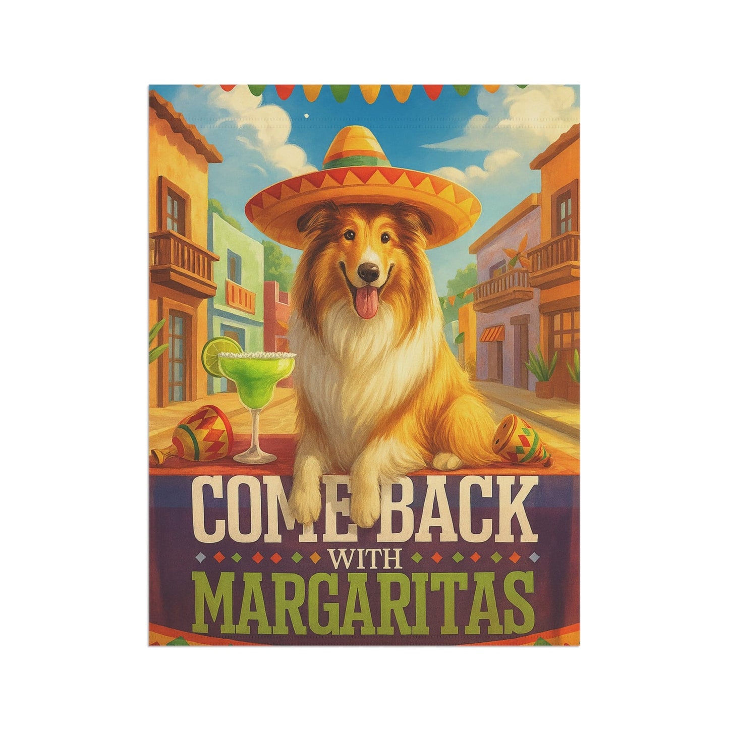Printify Home Decor Rough Collie Dog Garden Flag, Cinco de Mayo Fiesta, Margarita Drinking Decor, Front Yard Gardener Gift