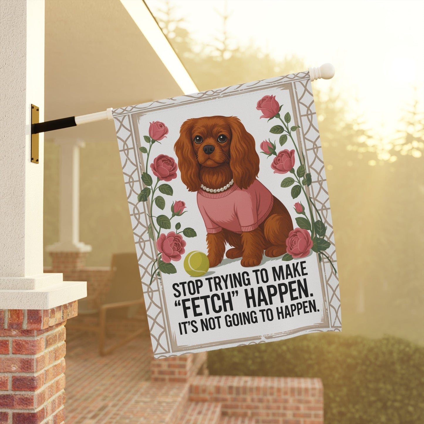 Ruby Cavalier Fetch Garden Flag