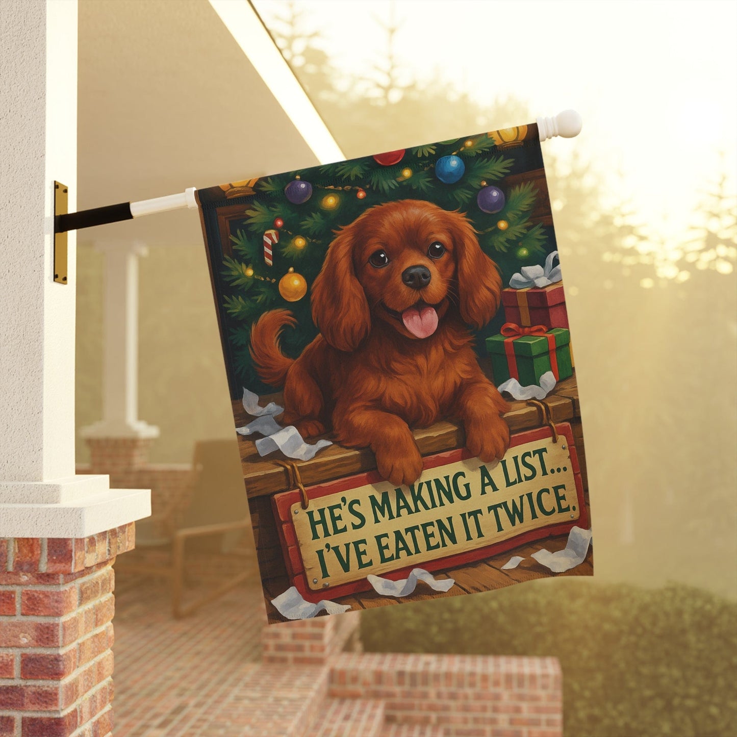 Ruby Cavalier Funny Christmas Flag