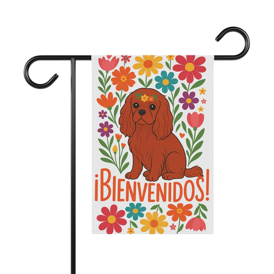 Ruby Cavalier King Charles Bienvenidos Garden Flag