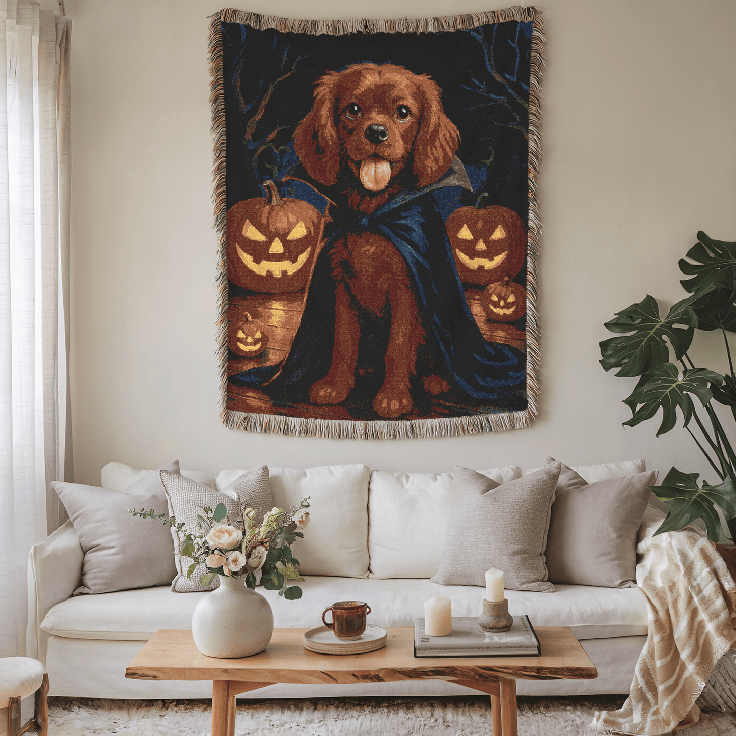 Printify Blanket Ruby Cavalier King Charles Dog Halloween Woven Blanket