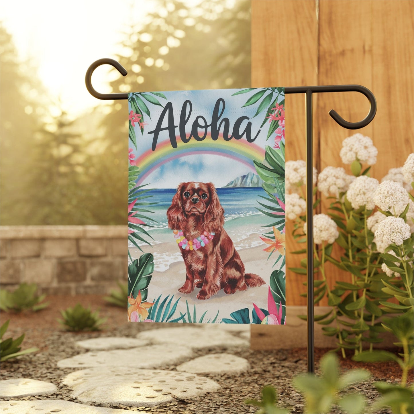 Printify Garden Flag Ruby Cavalier King Charles Hawaii Garden Flag