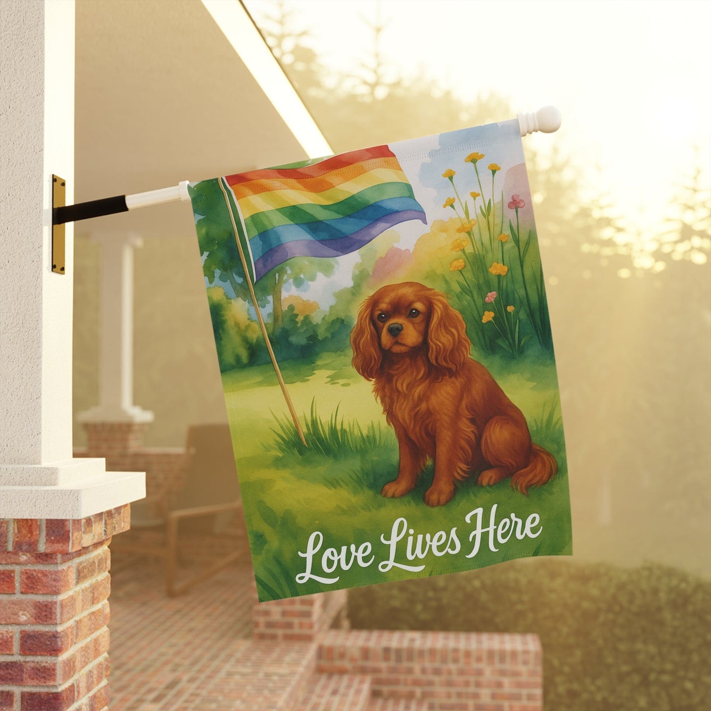 Ruby Cavalier King Charles LGBTQ+ Pride Garden Flag