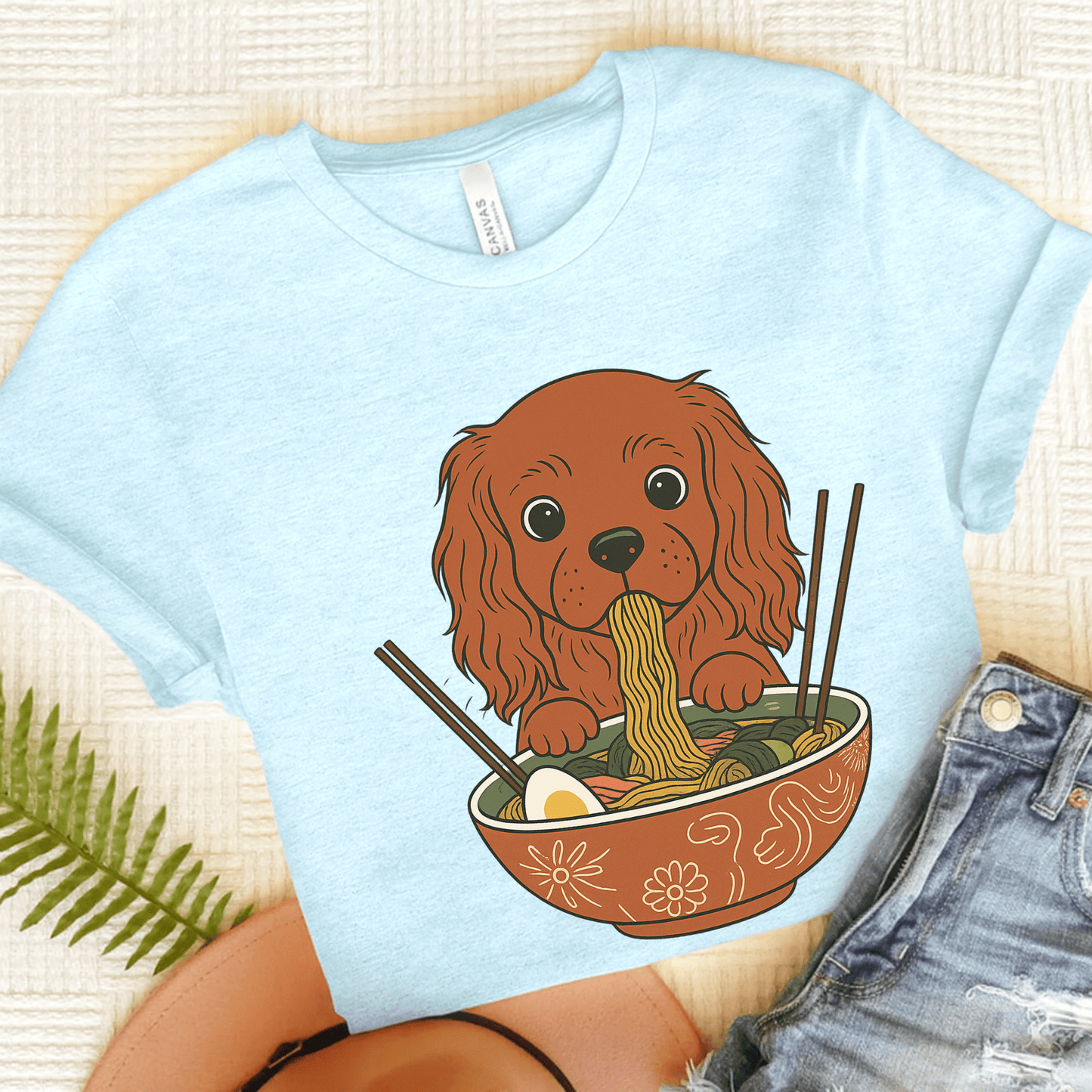 Printify T-Shirt Heather Ice Blue / S Ruby Cavalier King Charles Ramen TShirt