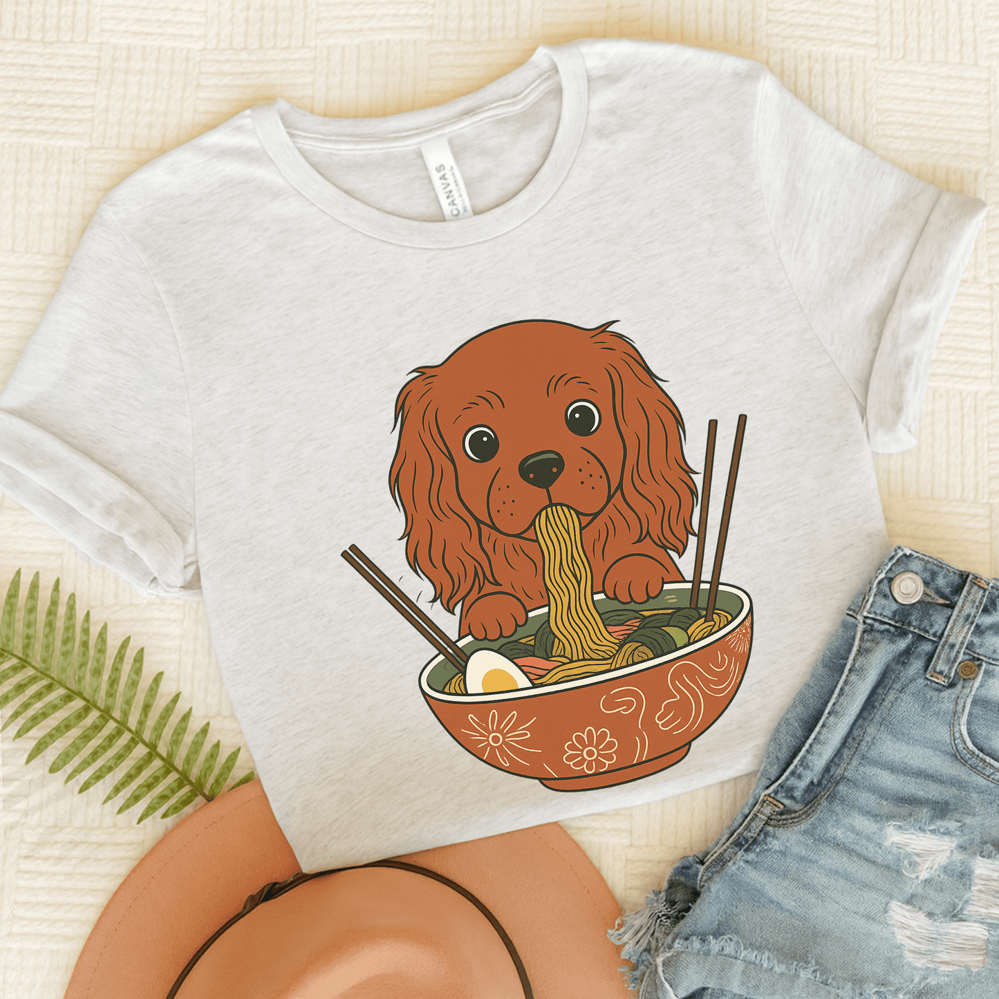 Printify T-Shirt Ash / S Ruby Cavalier King Charles Ramen TShirt