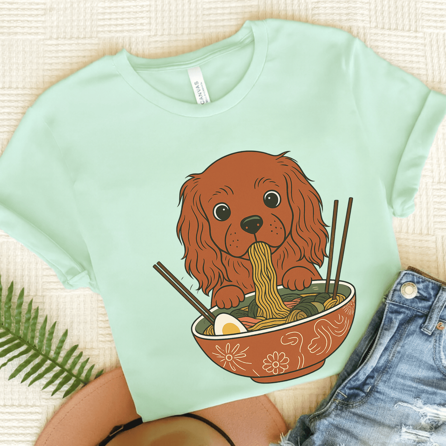 Printify T-Shirt Heather Mint / S Ruby Cavalier King Charles Ramen TShirt