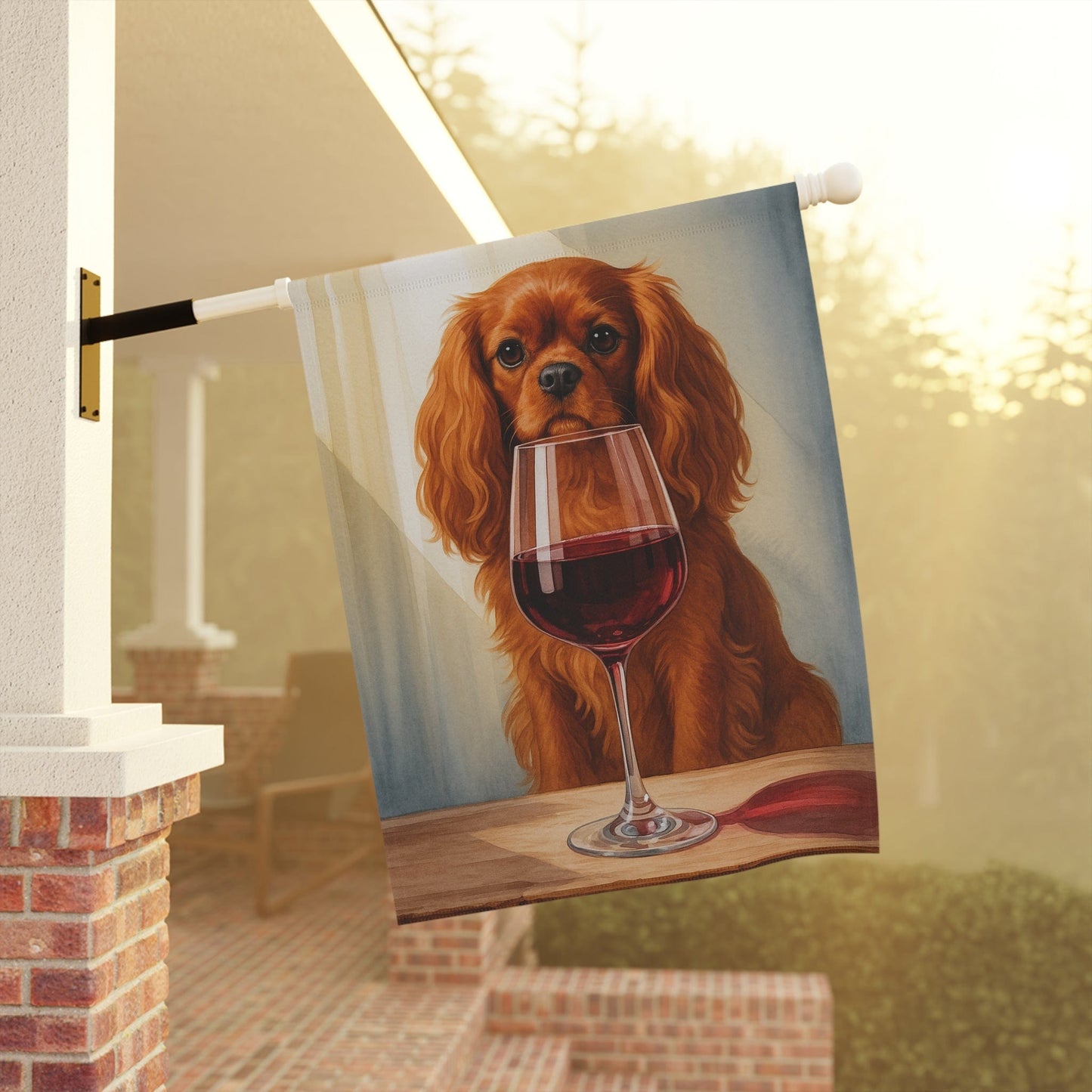 Ruby Cavalier King Charles Spaniel Wine Garden Flag