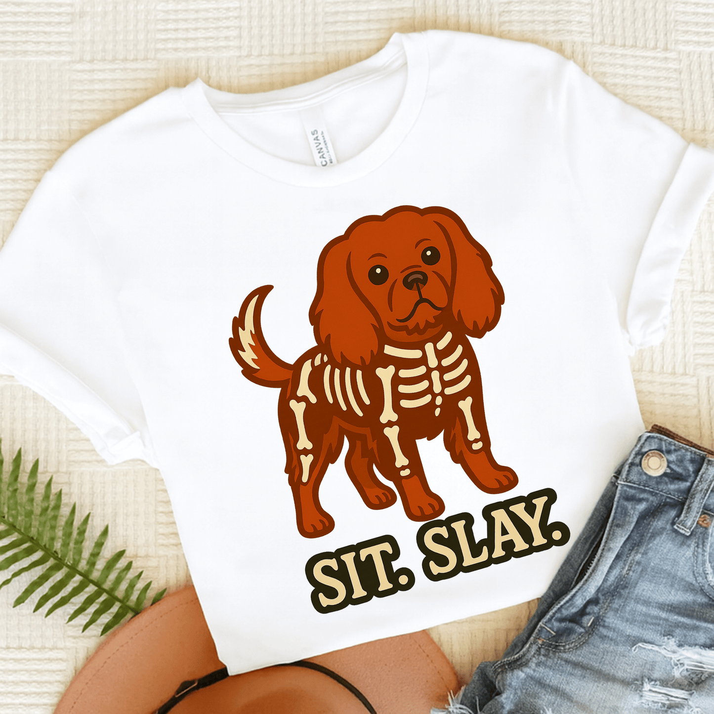 Printify T-Shirt White / S Ruby Cavalier King Charles Stay. Slay. Halloween TShirt