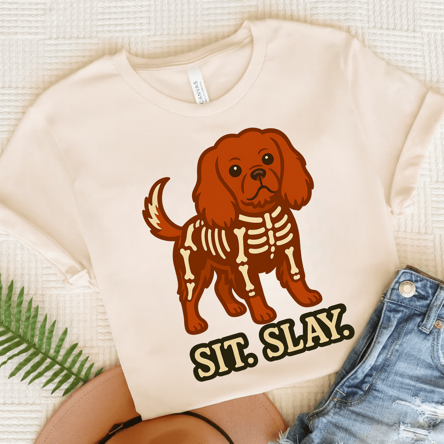 Printify T-Shirt Natural / S Ruby Cavalier King Charles Stay. Slay. Halloween TShirt