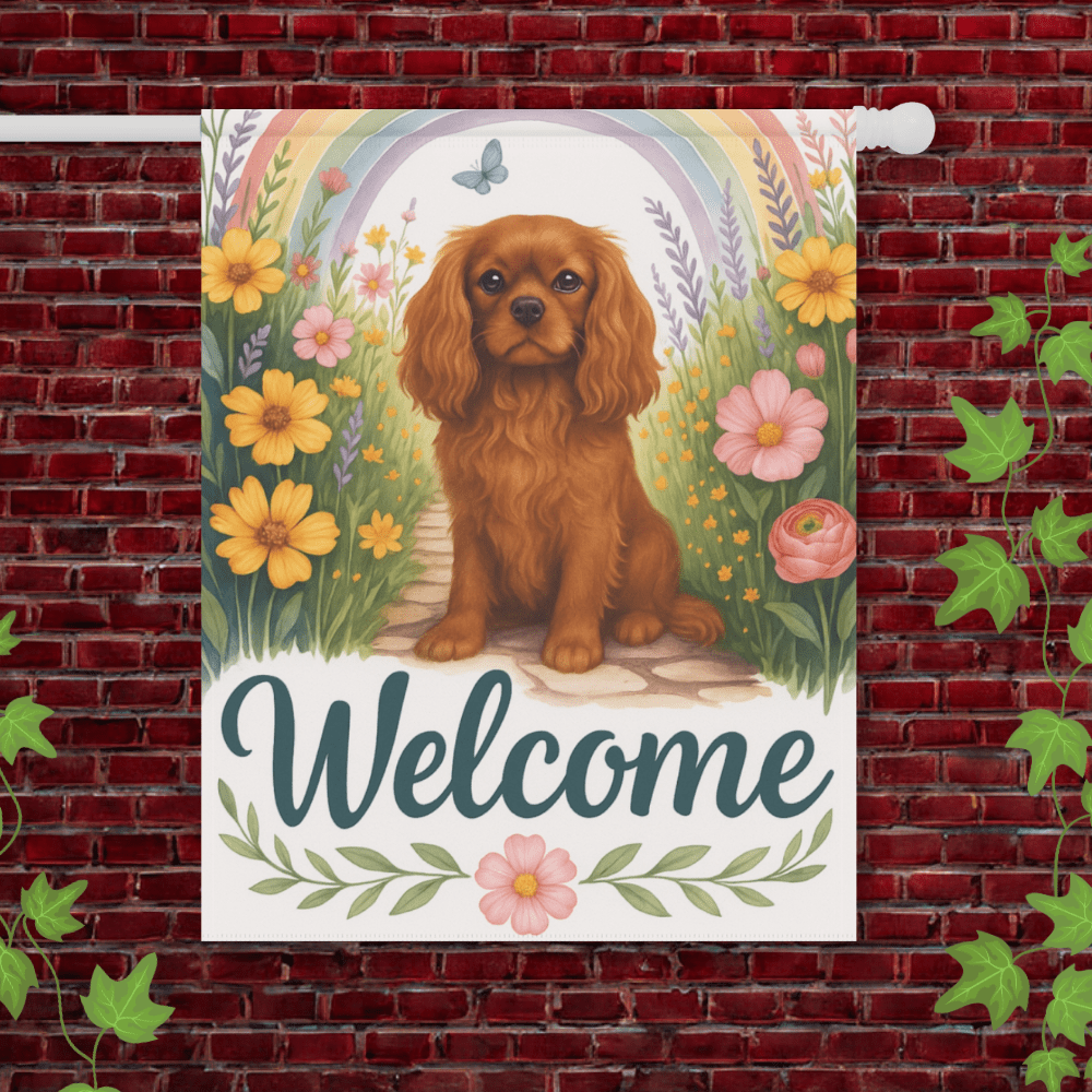 Printify Garden Flag 24.5'' × 32'' Ruby Cavalier King Charles Welcome Garden Flag