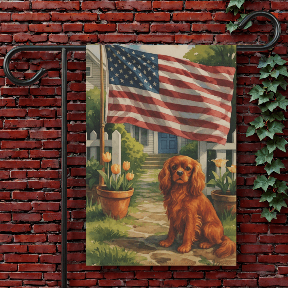 Printify Garden Flag 12'' × 18'' Ruby King Charles Cavalier American Garden Flag