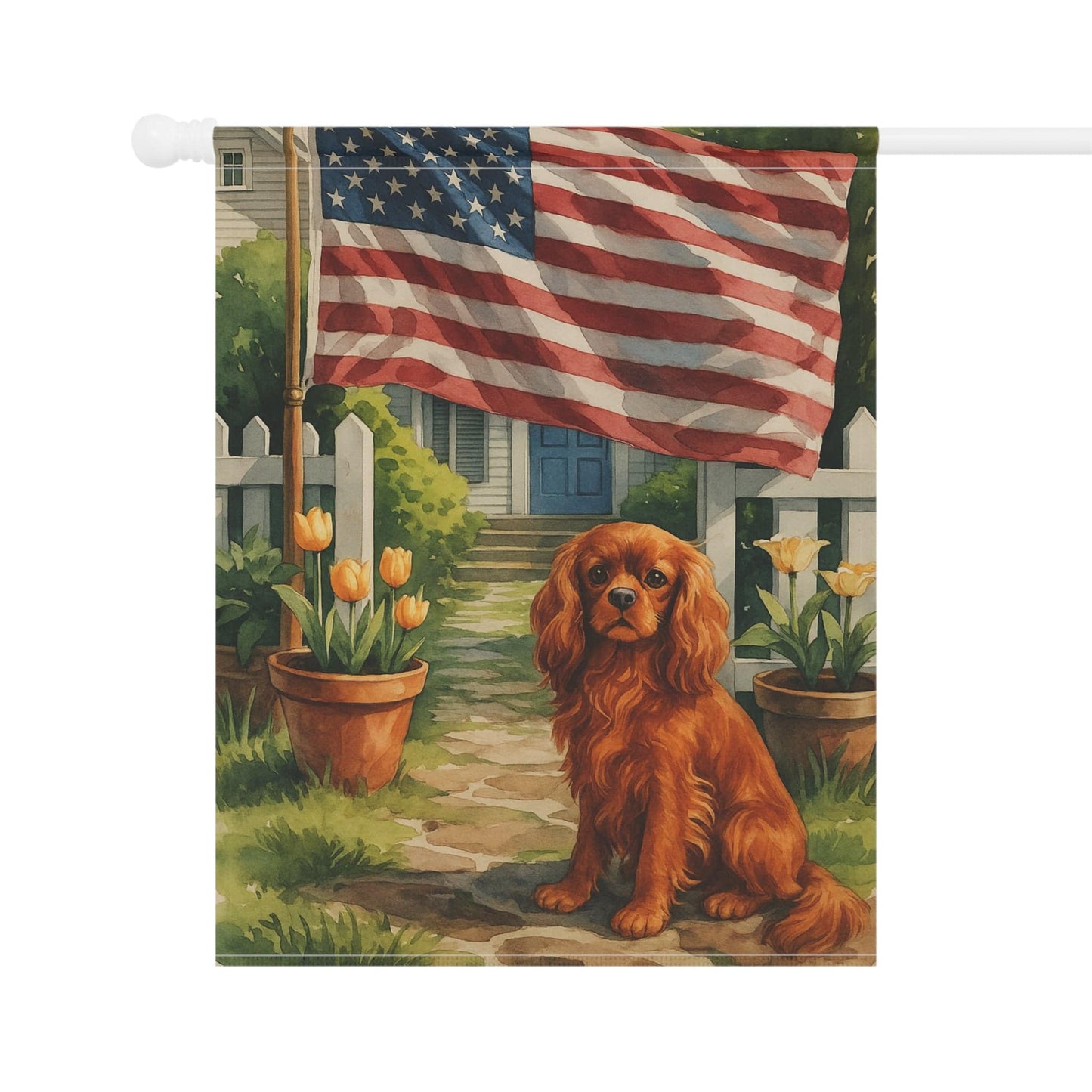 Printify Garden Flag Ruby King Charles Cavalier American Garden Flag