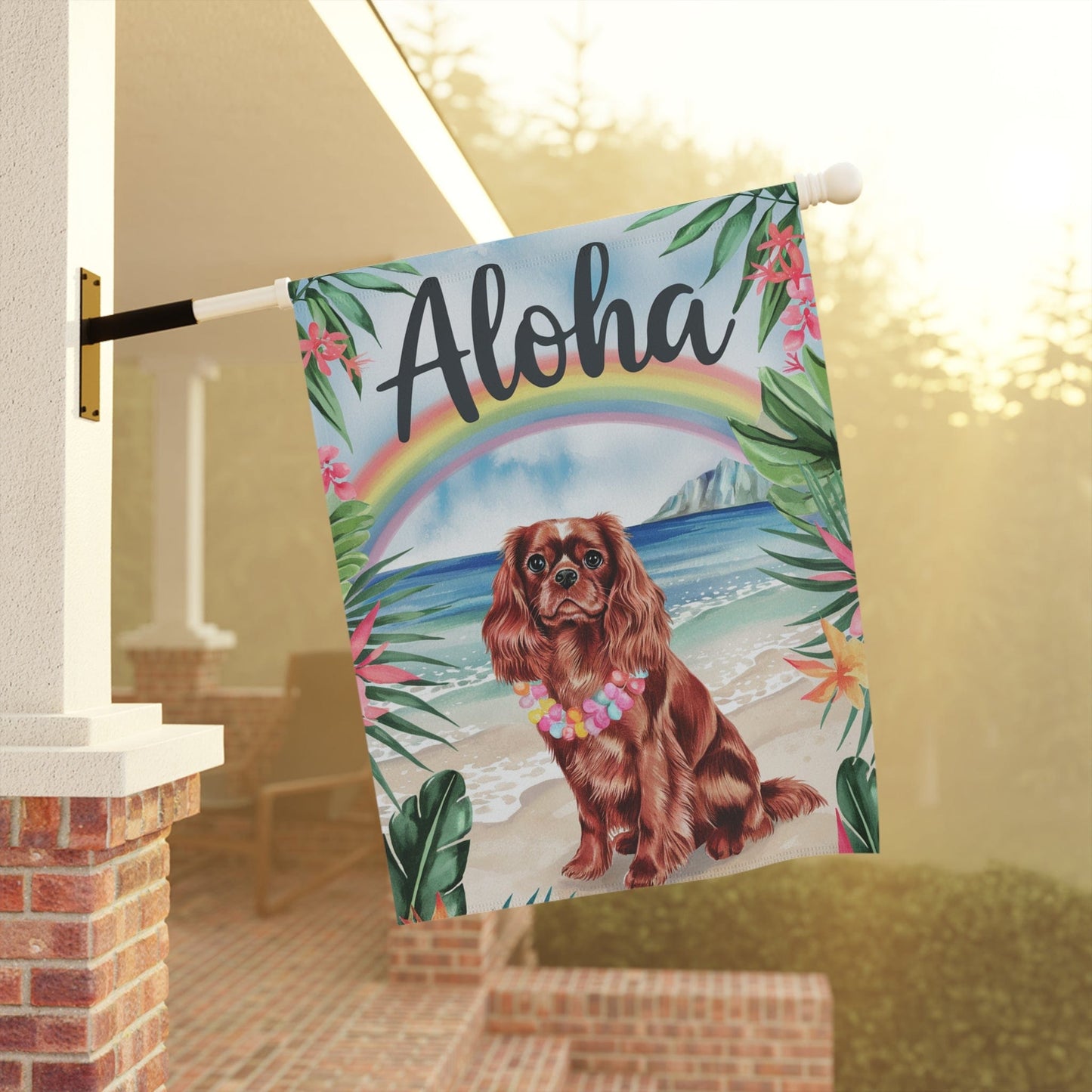 Printify Garden Flag Ruby King Charles Cavalier Hawaii Garden Flag