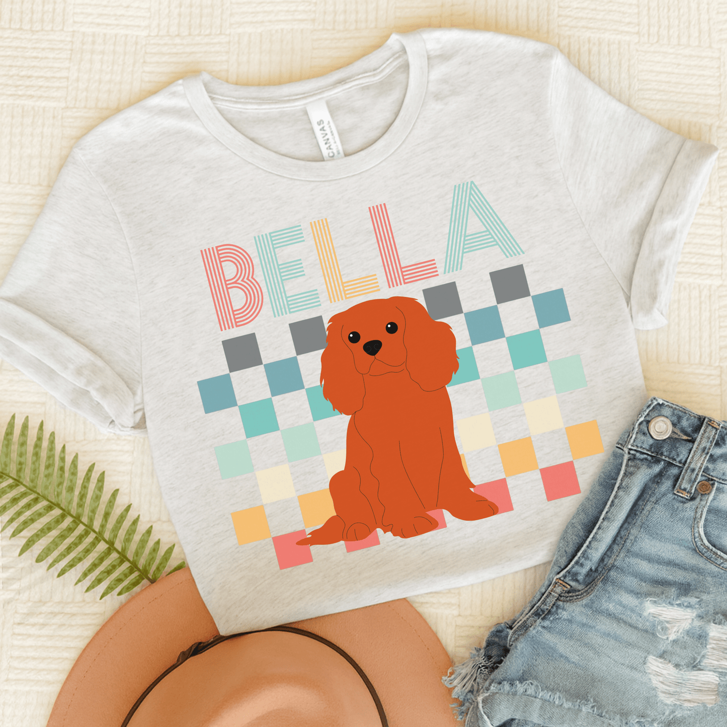Printify T-Shirt Ash / S Ruby King Charles Checkered Tee