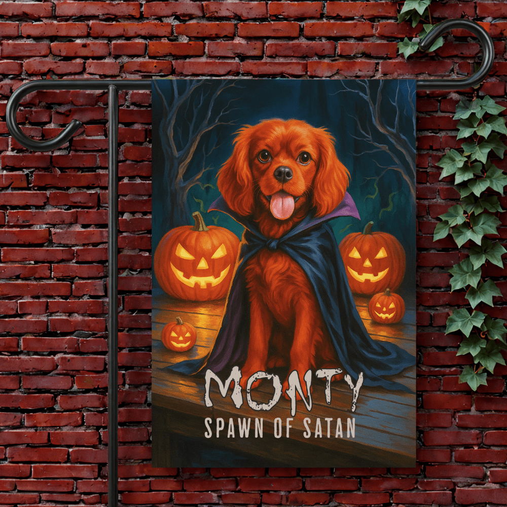 Printify Garden Flag Ruby King Charles Halloween Yard Flag