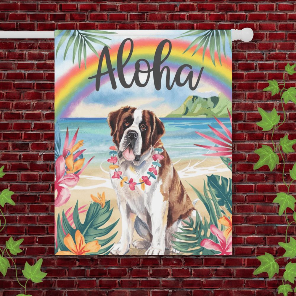 Printify Garden Flag 24.5'' × 32'' Saint Bernard Aloha Garden Flag