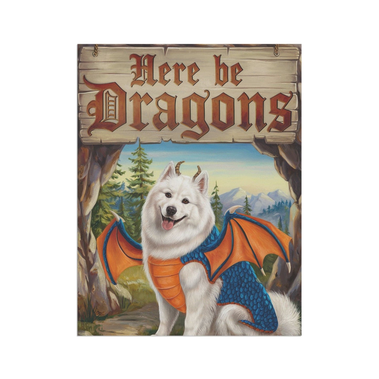 Printify Home Decor Samoyed Dog Dragon, Garden Flag, Fantasy Pet Adventure, Yard Spring Decor, Housewarming Halloween