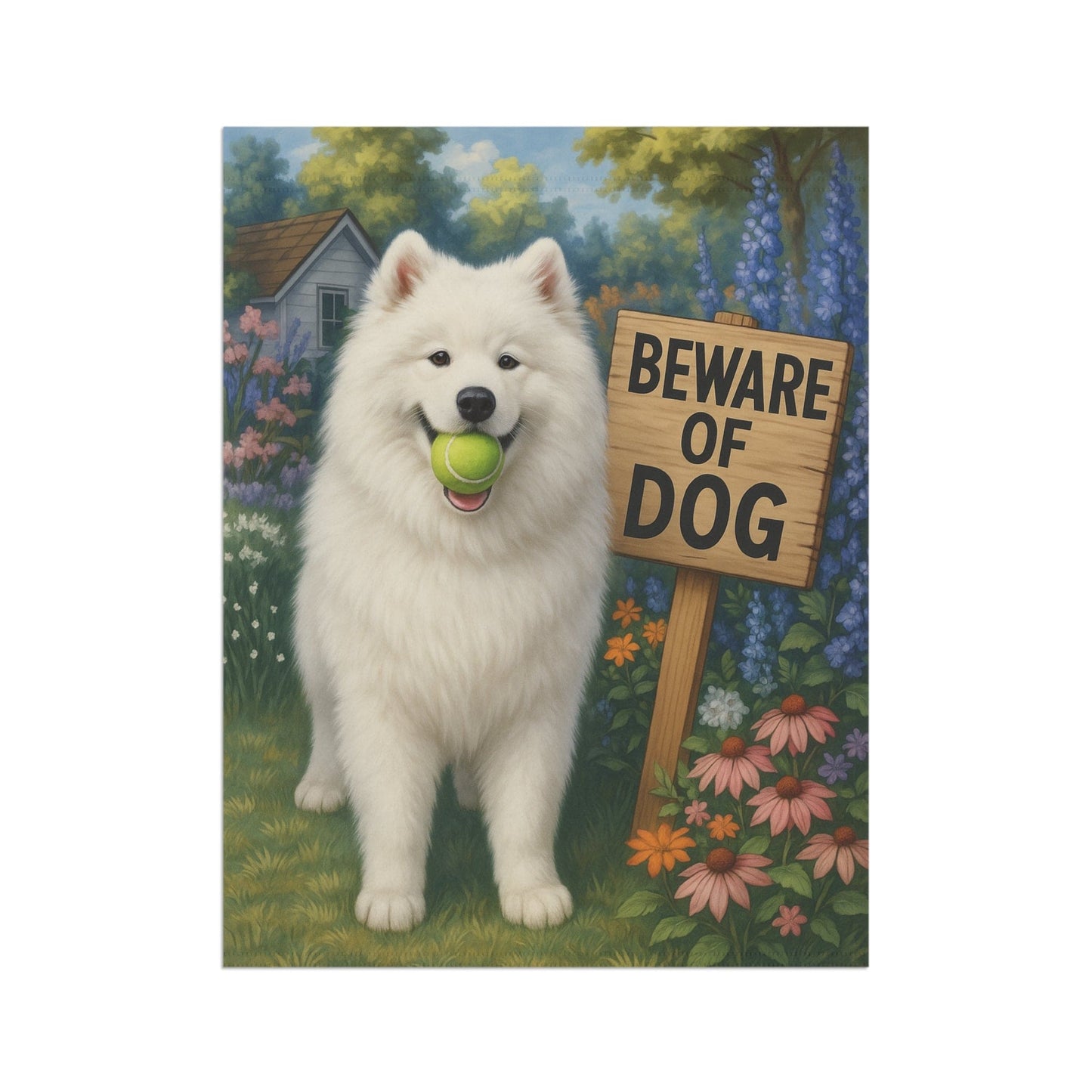 Printify Garden Flag Samoyed Funny Beware Garden Flag