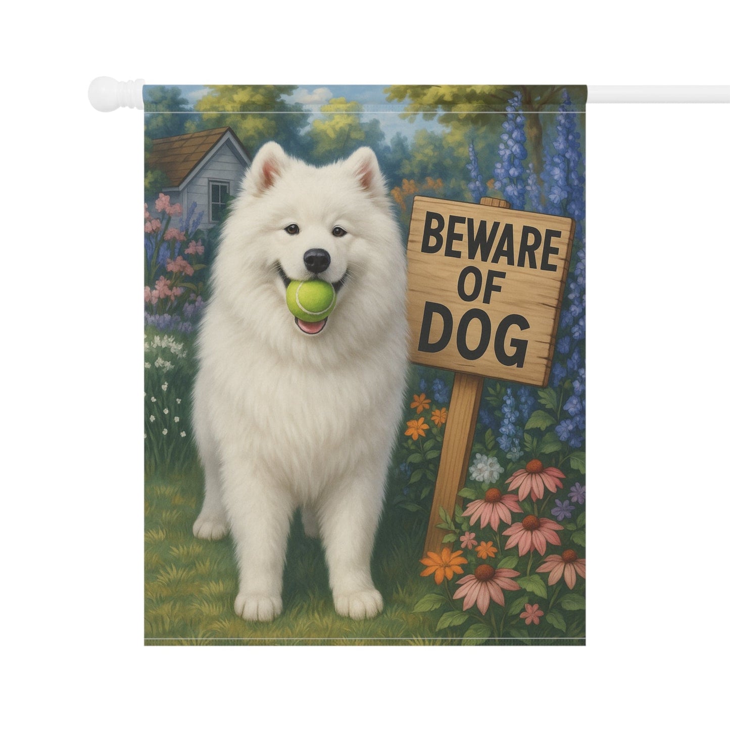 Printify Garden Flag Samoyed Funny Beware Garden Flag
