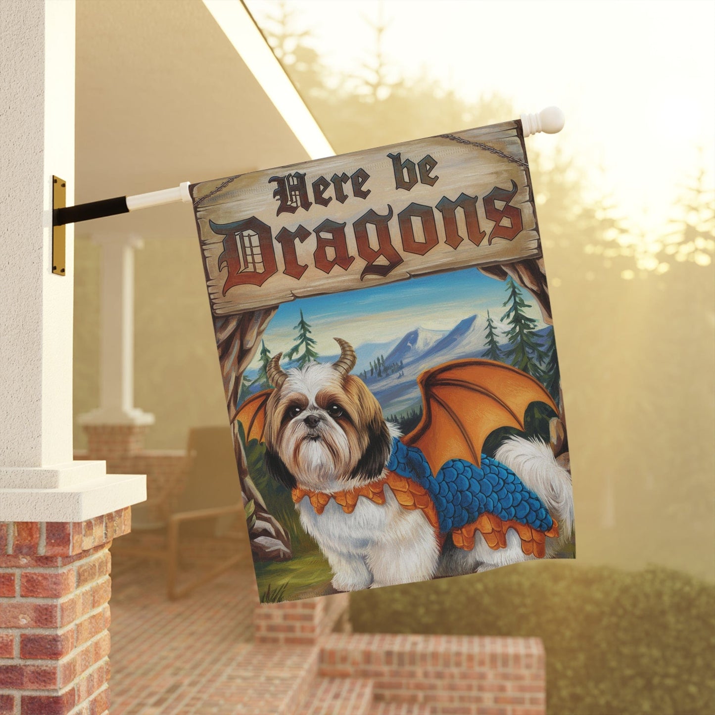 Shih Tzu Dog Dragon, Garden Flag, Fantasy Pet Adventure, Yard Spring Decor, Housewarming Halloween