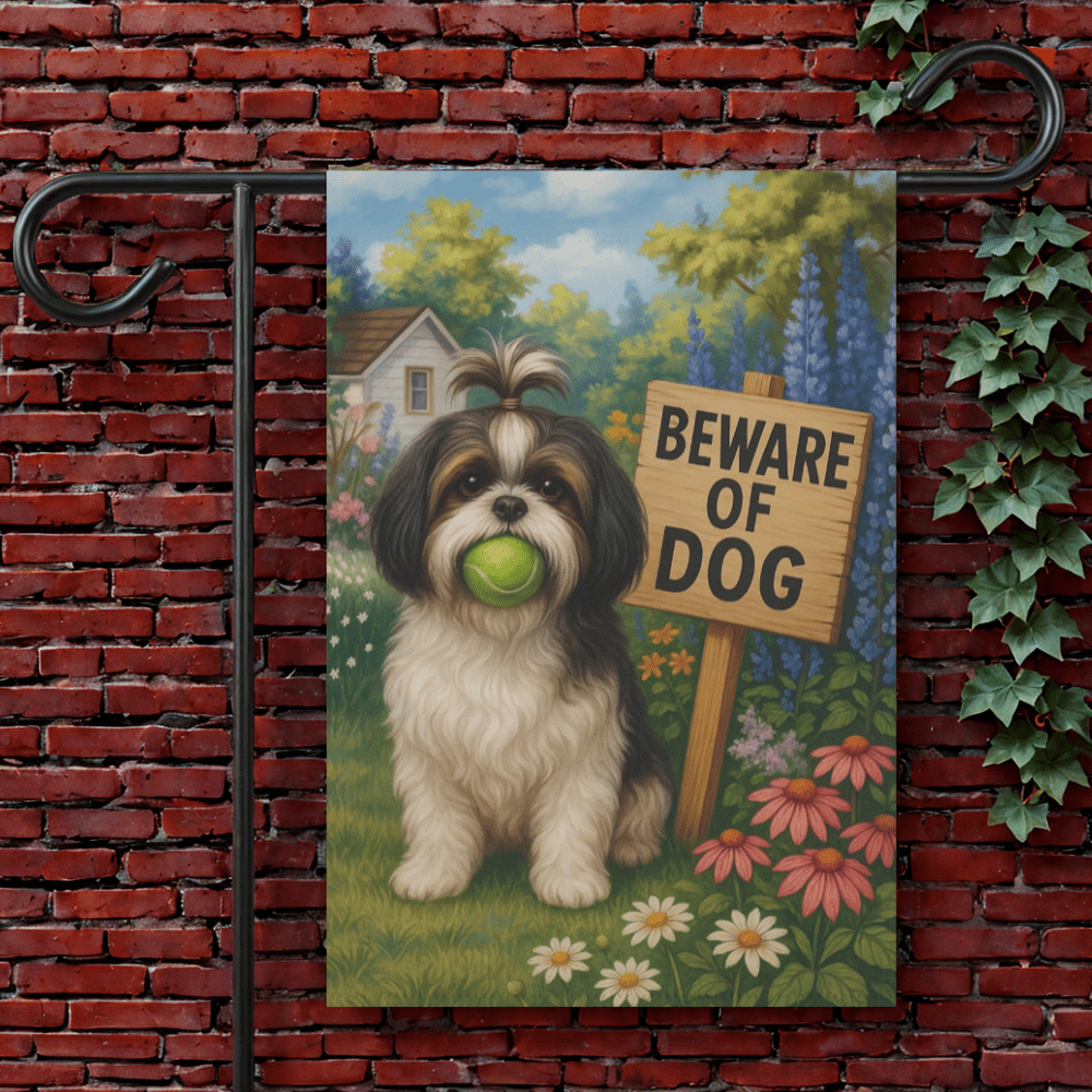 Printify Garden Flag 12'' × 18'' Shih Tzu Funny Beware Garden Flag