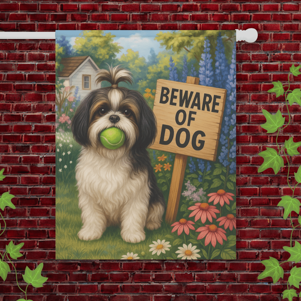 Printify Garden Flag 24.5'' × 32'' Shih Tzu Funny Beware Garden Flag