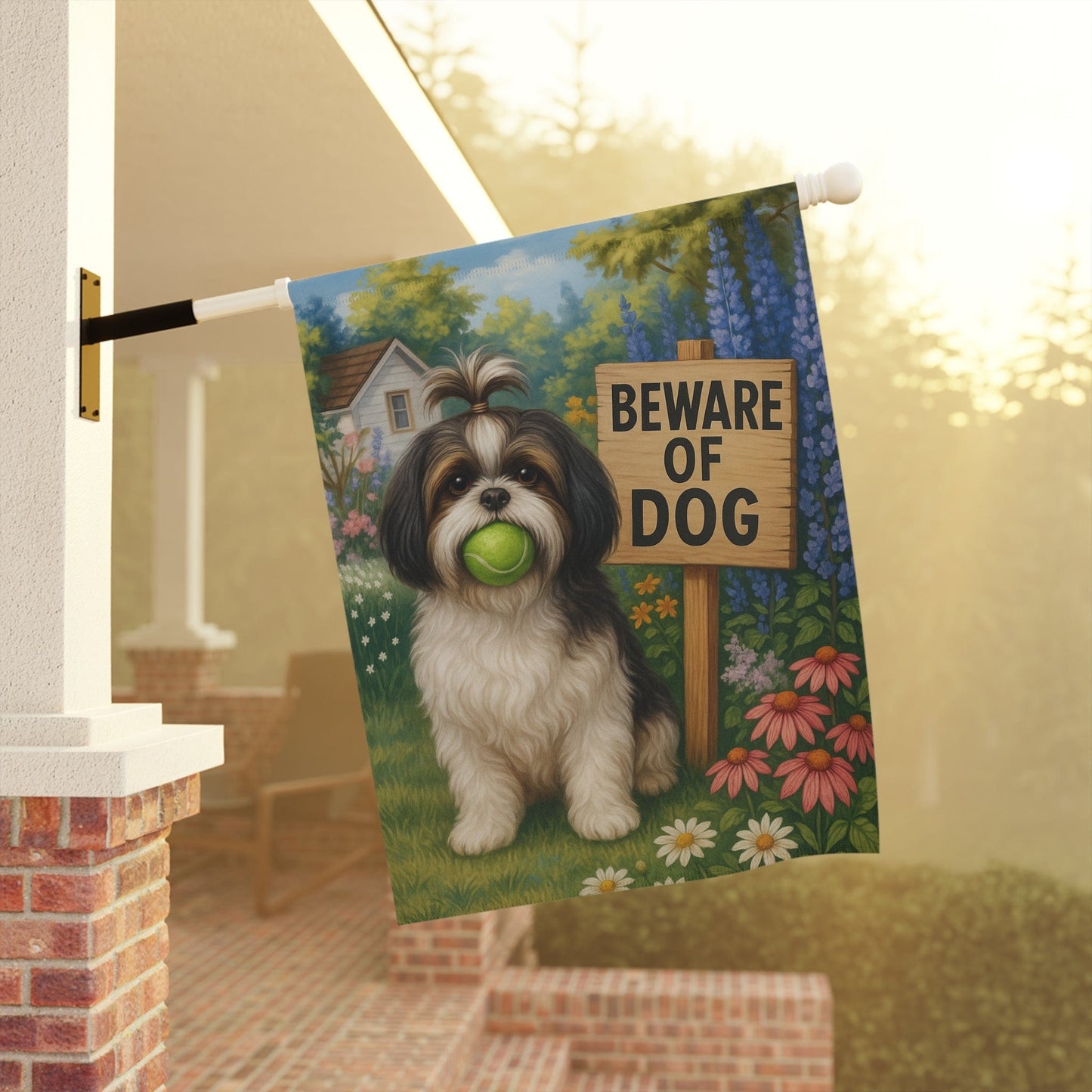 Printify Garden Flag Shih Tzu Funny Beware Garden Flag