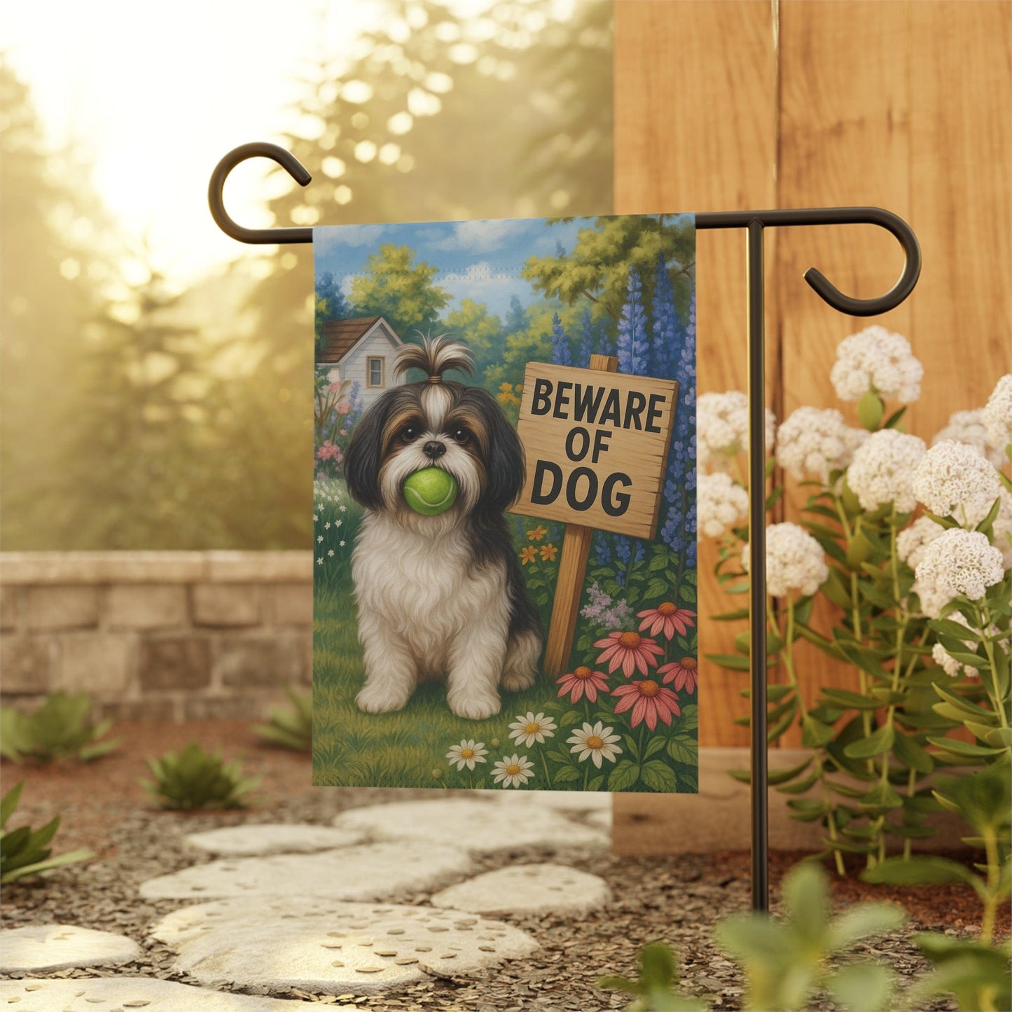 Printify Garden Flag Shih Tzu Funny Beware Garden Flag