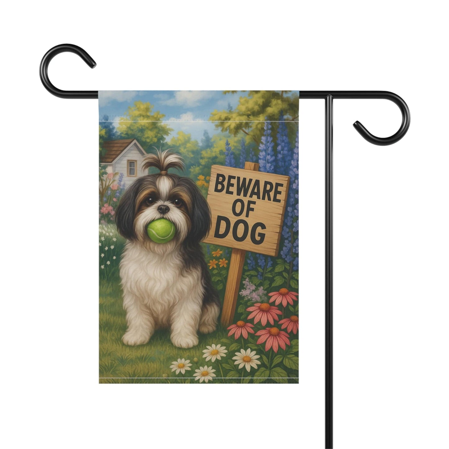 Printify Garden Flag Shih Tzu Funny Beware Garden Flag