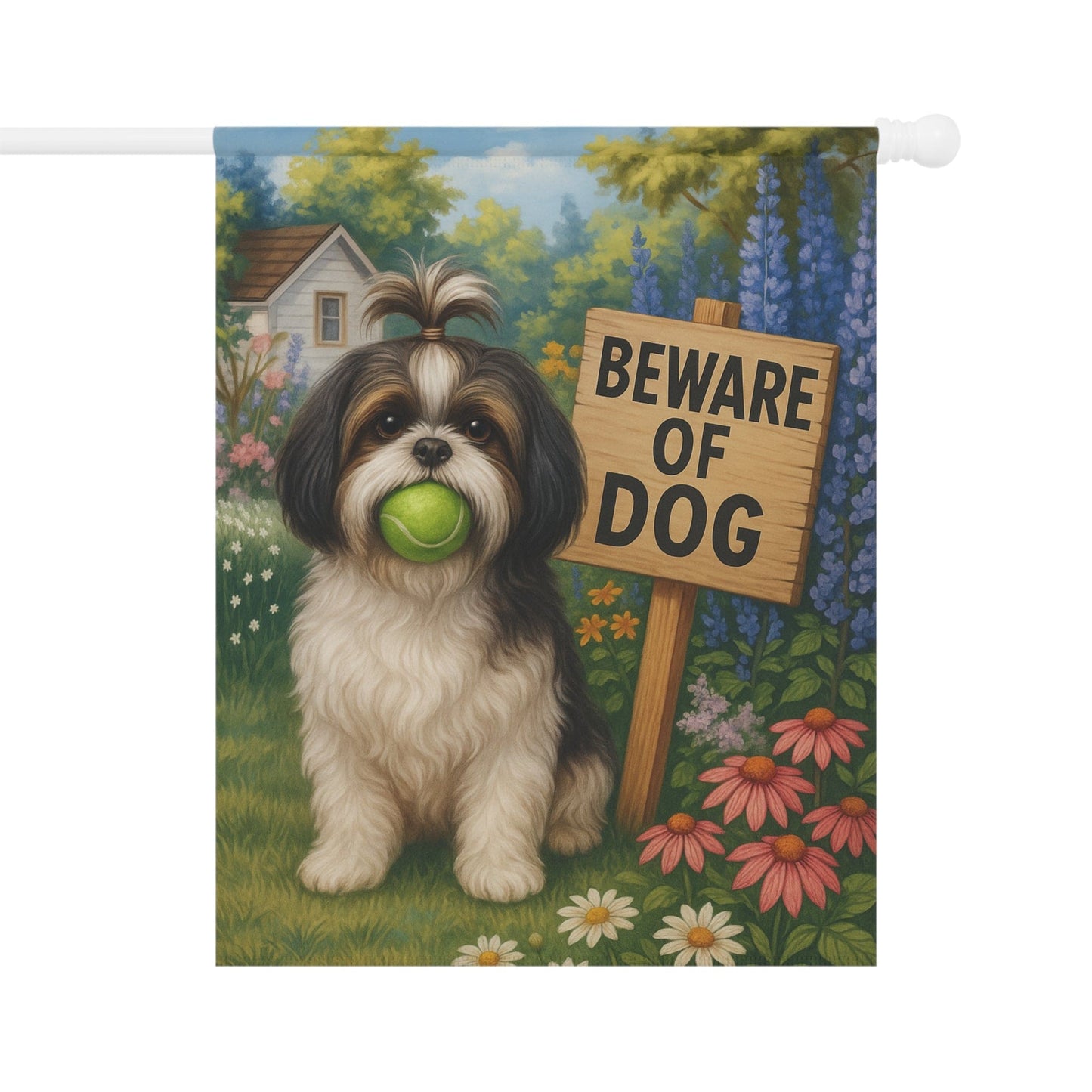 Printify Garden Flag Shih Tzu Funny Beware Garden Flag