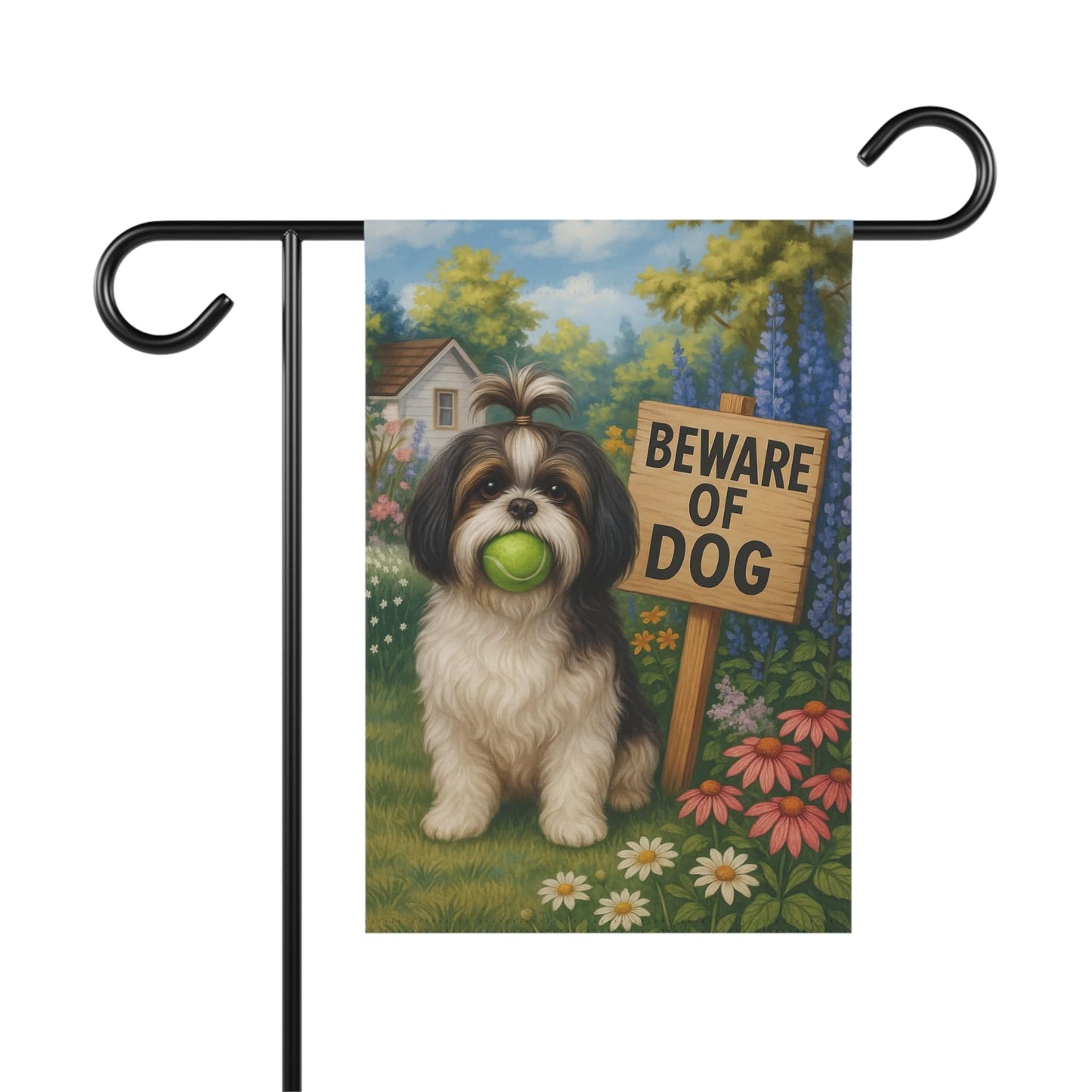 Printify Garden Flag Shih Tzu Funny Beware Garden Flag