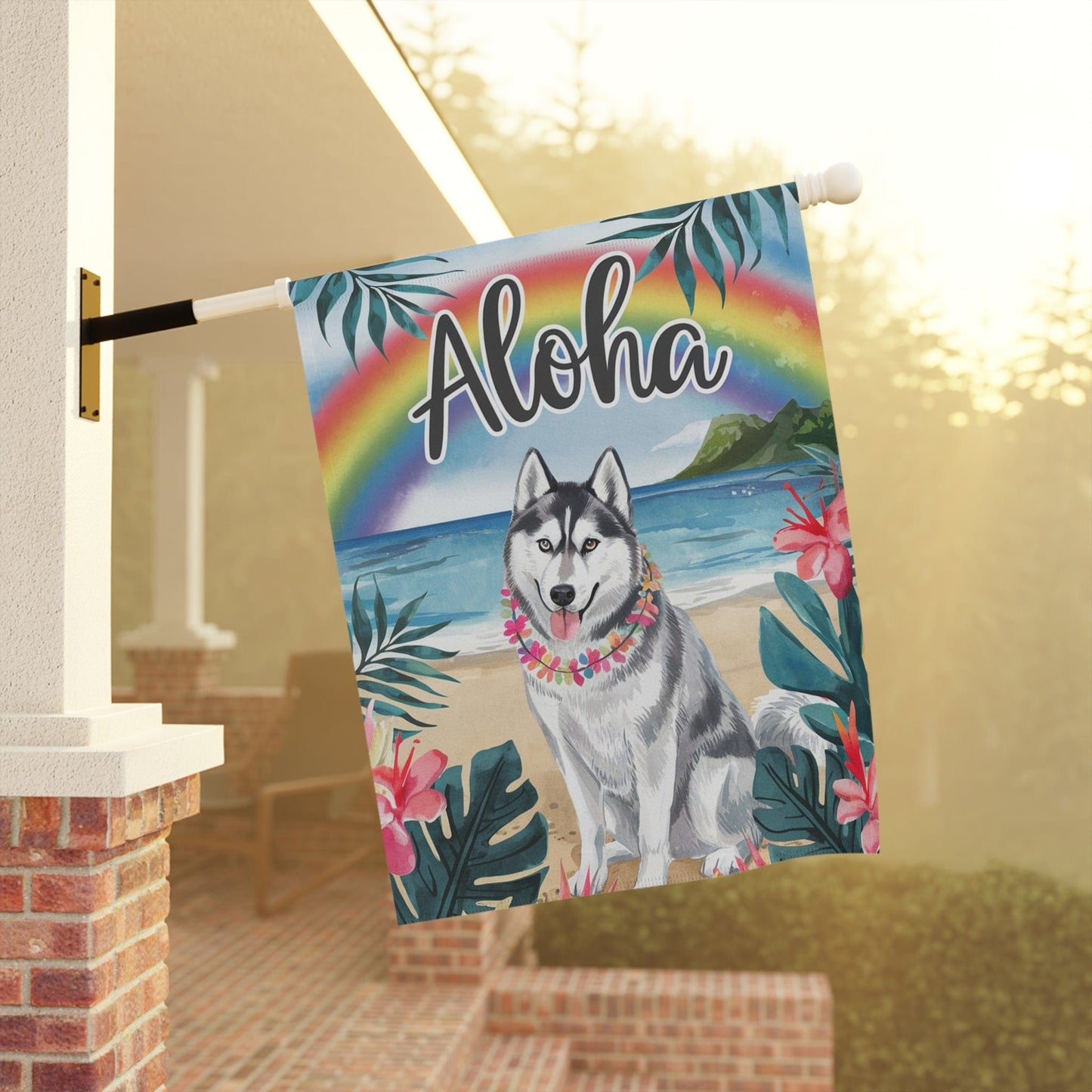 Siberian Husky Aloha Garden Flag