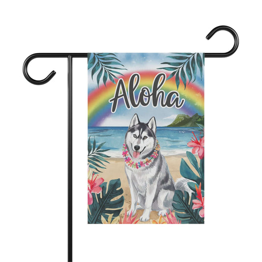 Siberian Husky Aloha Garden Flag
