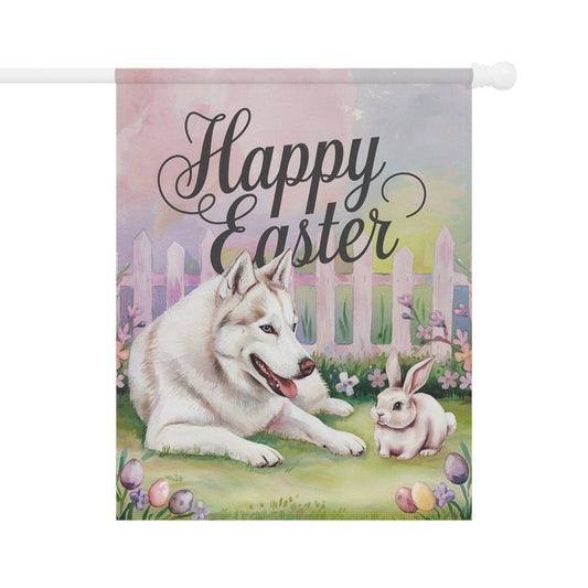 Siberian Husky Easter Garden Flag, Spring Yard Art Banner, Housewarming Gardener Gift 24.5'' × 32''
