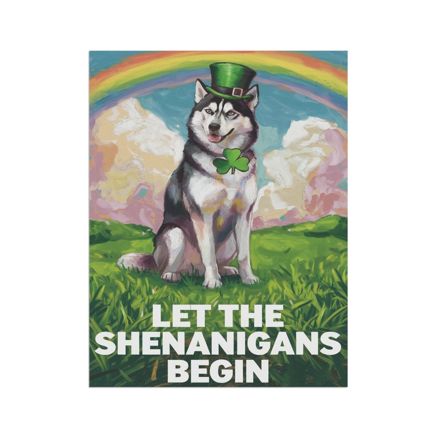 Printify Home Decor Siberian Husky ISt. Patrick's Day Lawn Flag, Rainbow Festive Dog Siberian Garden Flag
