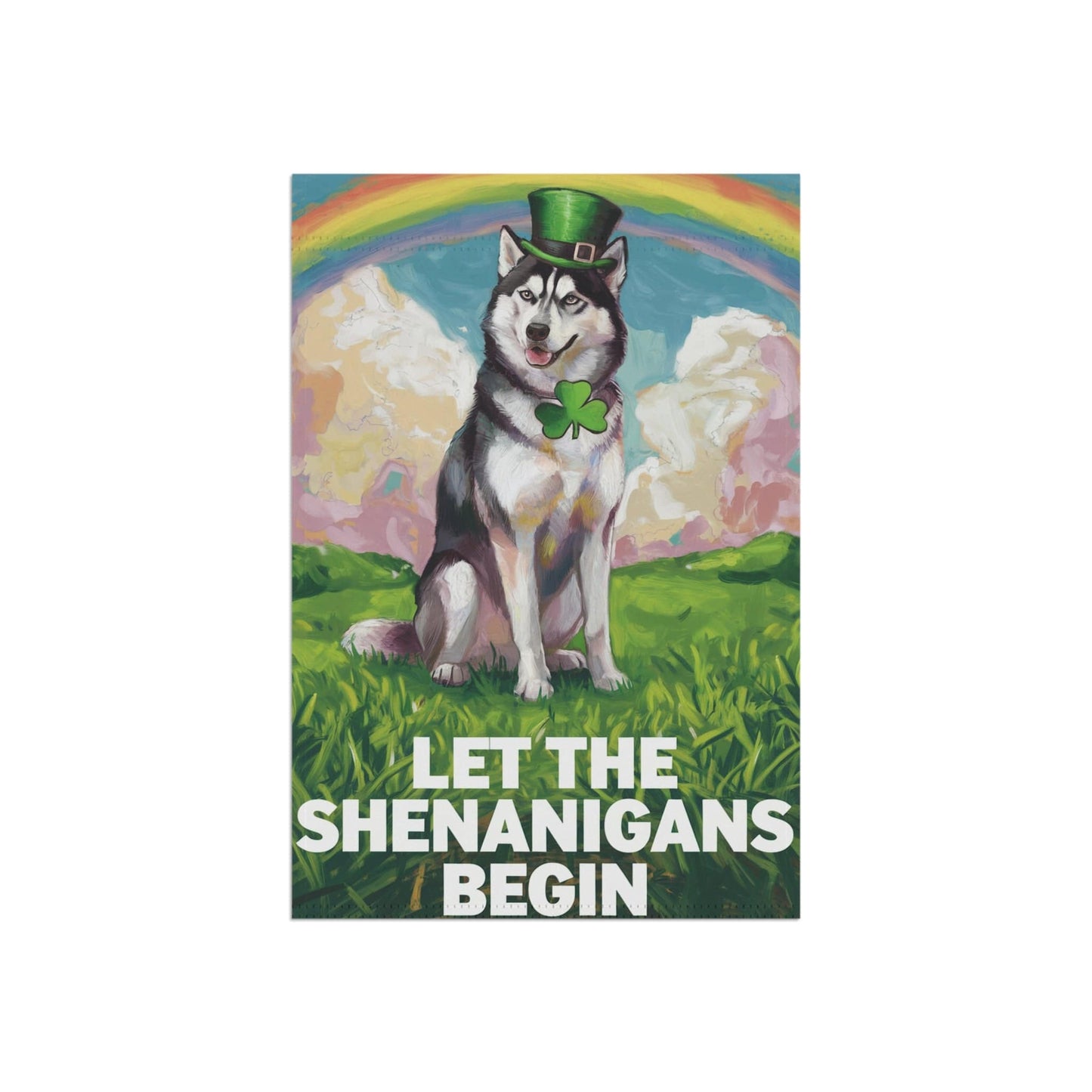 Printify Home Decor Siberian Husky ISt. Patrick's Day Lawn Flag, Rainbow Festive Dog Siberian Garden Flag