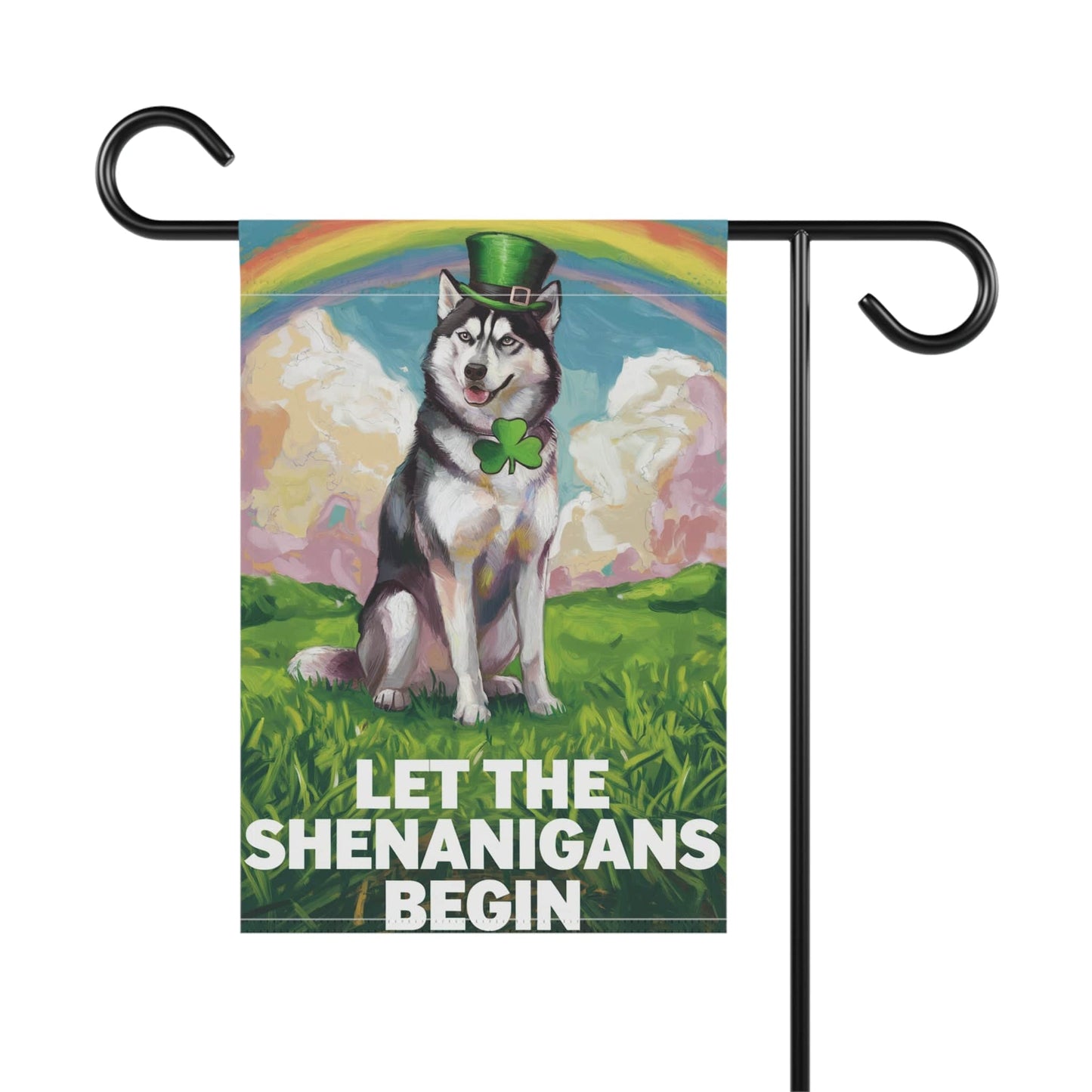 Printify Home Decor Siberian Husky ISt. Patrick's Day Lawn Flag, Rainbow Festive Dog Siberian Garden Flag