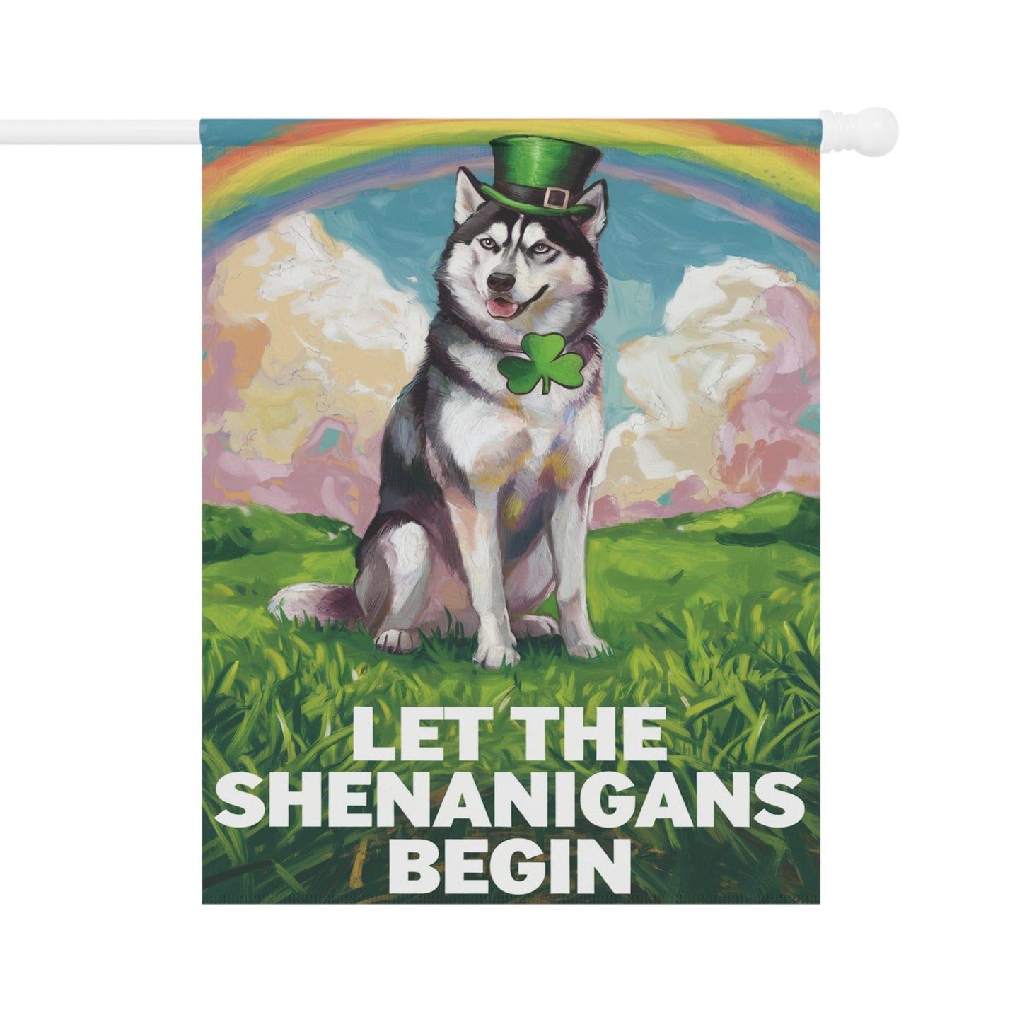 Printify Home Decor 24.5'' × 32'' Siberian Husky ISt. Patrick's Day Lawn Flag, Rainbow Festive Dog Siberian Garden Flag