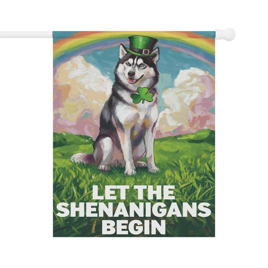 Siberian Husky ISt. Patrick's Day Lawn Flag, Rainbow Festive Dog Siberian Garden Flag 24.5'' × 32''