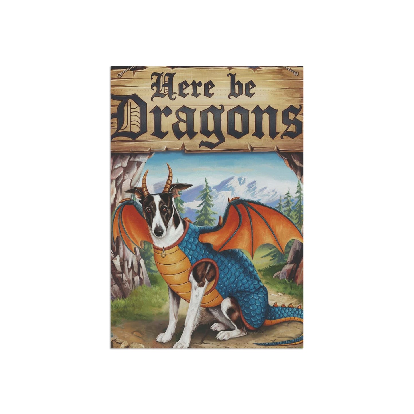 Printify Home Decor Spotted Greyhound Dog Dragon Garden Flag, Fantasy Pet Yard Spring Decor, Housewarming Gardener Gift, Halloween