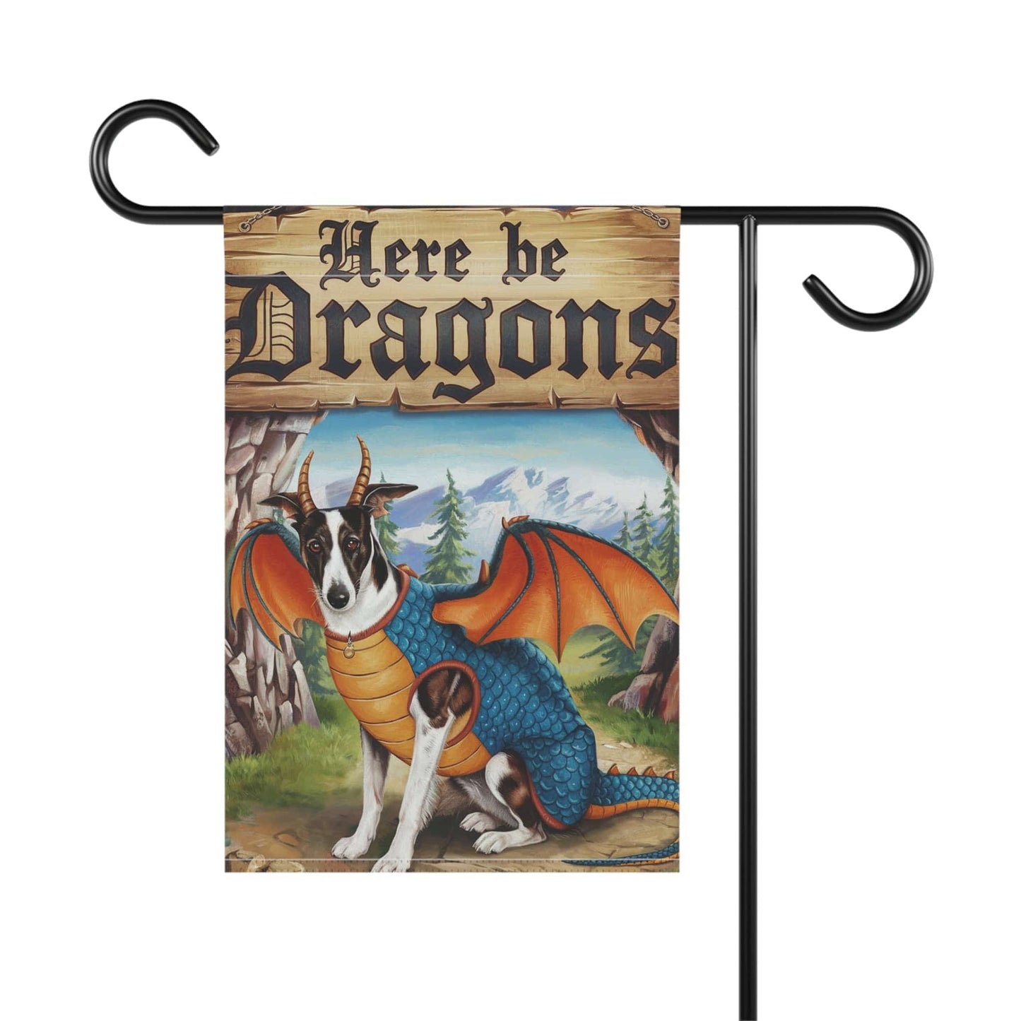 Printify Home Decor Spotted Greyhound Dog Dragon Garden Flag, Fantasy Pet Yard Spring Decor, Housewarming Gardener Gift, Halloween