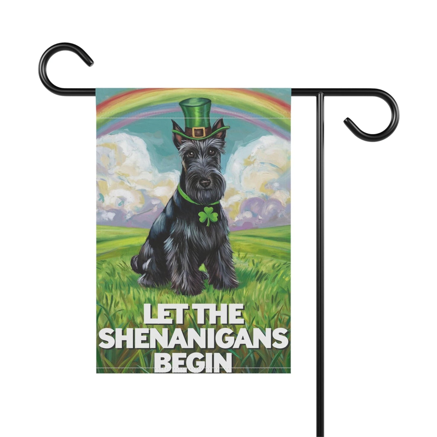 Printify Home Decor St. Patrick's Day Black Scottish Terrier Yard Flag, Rainbow Dog, Pet Garden Flag, Front Lawn Decor